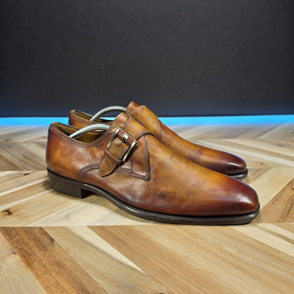 Magnanni Marco II Men's 9 Brown Leather 21207 Single Monk Strap Dress Shoes